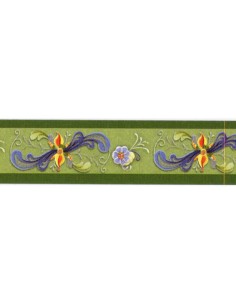 BORDURA DI CARTA FIORI BLU SU VERDE mm 20 x 1000