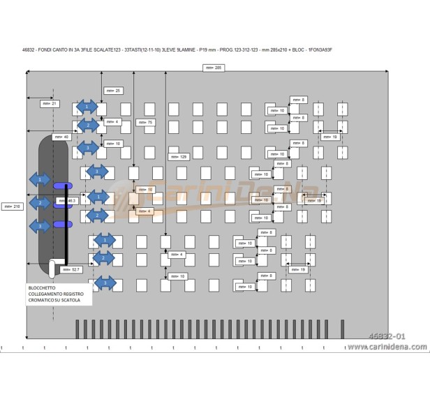 FONDI CANTO IN 3A 3FILE SCALATE123 - 33TASTI(12-11-10) 3LEVE 9LAMINE - P19 mm - PROG.123-312-123 - mm 285x210 + BLOC - 1FON3A93F