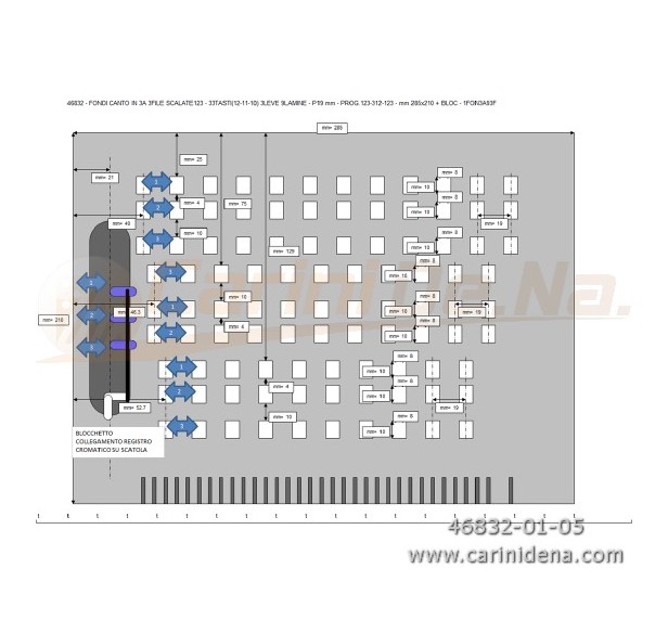 FONDI CANTO IN 3A 3FILE SCALATE123 - 33TASTI(12-11-10) 3LEVE 9LAMINE - P19 mm - PROG.123-312-123 - mm 285x210 + BLOC - 1FON3A93F