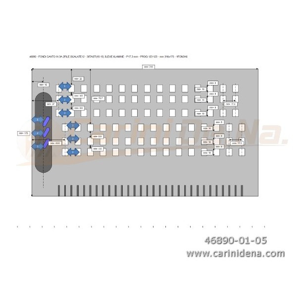 FONDI CANTO IN 3A 2FILE SCALATE12 - 30TASTI(15-15) 3LEVE 6LAMINE - P17,3 mm - PROG.123-123 - mm 310x175 - 1FON3A6