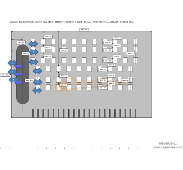 FONDI CANTO IN 3A 2FILE SCALATE12 - 21TASTI(11-10) 3LEVE 6LAMINE - P19 mm - PROG.123-312 - mm 260x160 - 1FON3A6_23-28