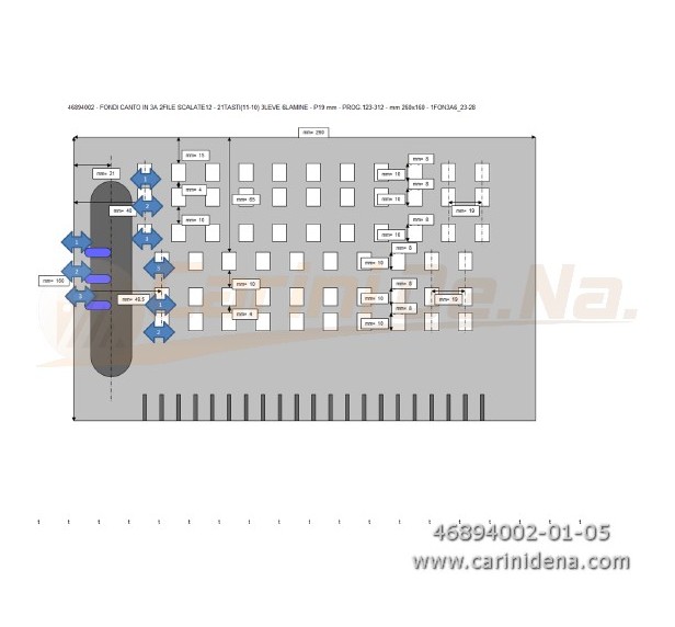 FONDI CANTO IN 3A 2FILE SCALATE12 - 21TASTI(11-10) 3LEVE 6LAMINE - P19 mm - PROG.123-312 - mm 260x160 - 1FON3A6_23-28