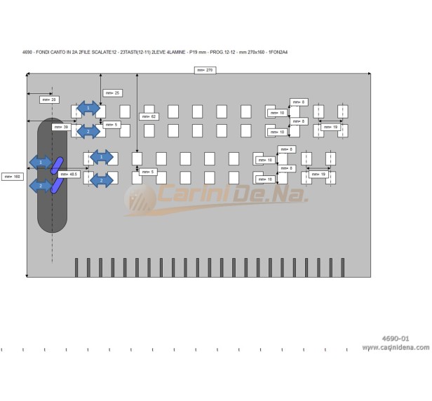 FONDI CANTO IN 2A 2FILE SCALATE12 - 23TASTI(12-11) 2LEVE 4LAMINE - P19 mm - PROG.12-12 - mm 270x160 - 1FON2A4