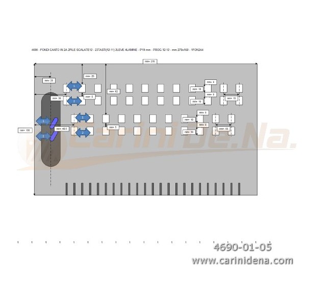 FONDI CANTO IN 2A 2FILE SCALATE12 - 23TASTI(12-11) 2LEVE 4LAMINE - P19 mm - PROG.12-12 - mm 270x160 - 1FON2A4