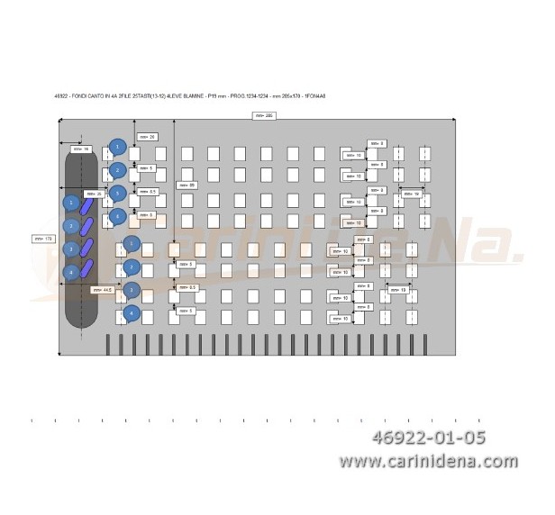 FONDI CANTO IN 4A 2FILE 25TASTI(13-12) 4LEVE 8LAMINE - P19 mm - PROG.1234-1234 - mm 285x170 - 1FON4A8